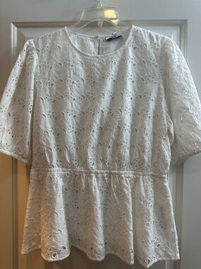 Topshop White Eyelet Peplum Blouse